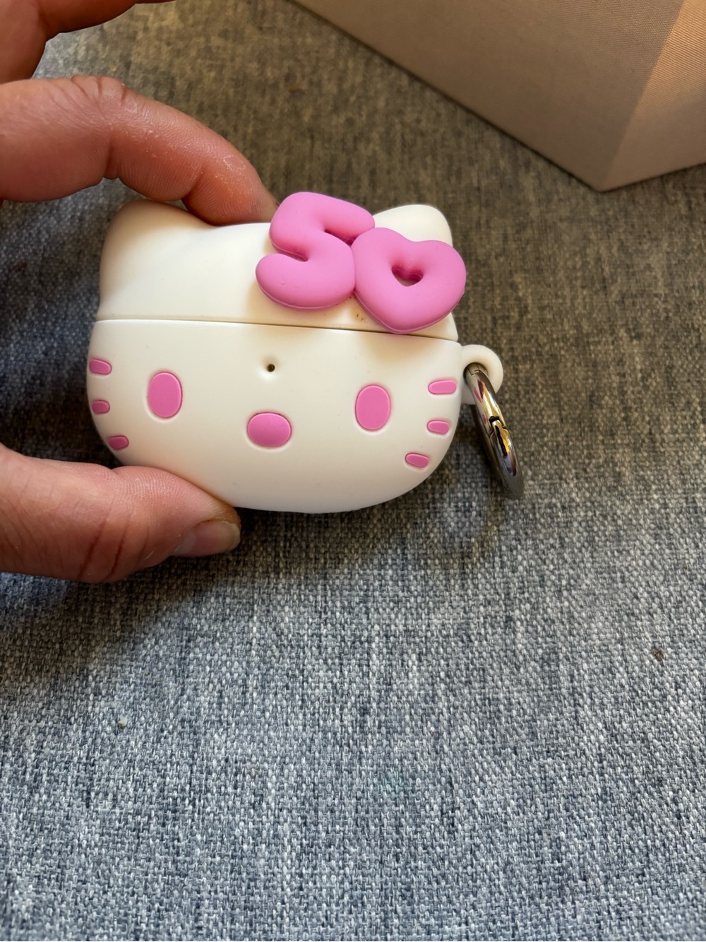 Hello Kitty White and Pink Silicone AirPods Case with Keyring Charm